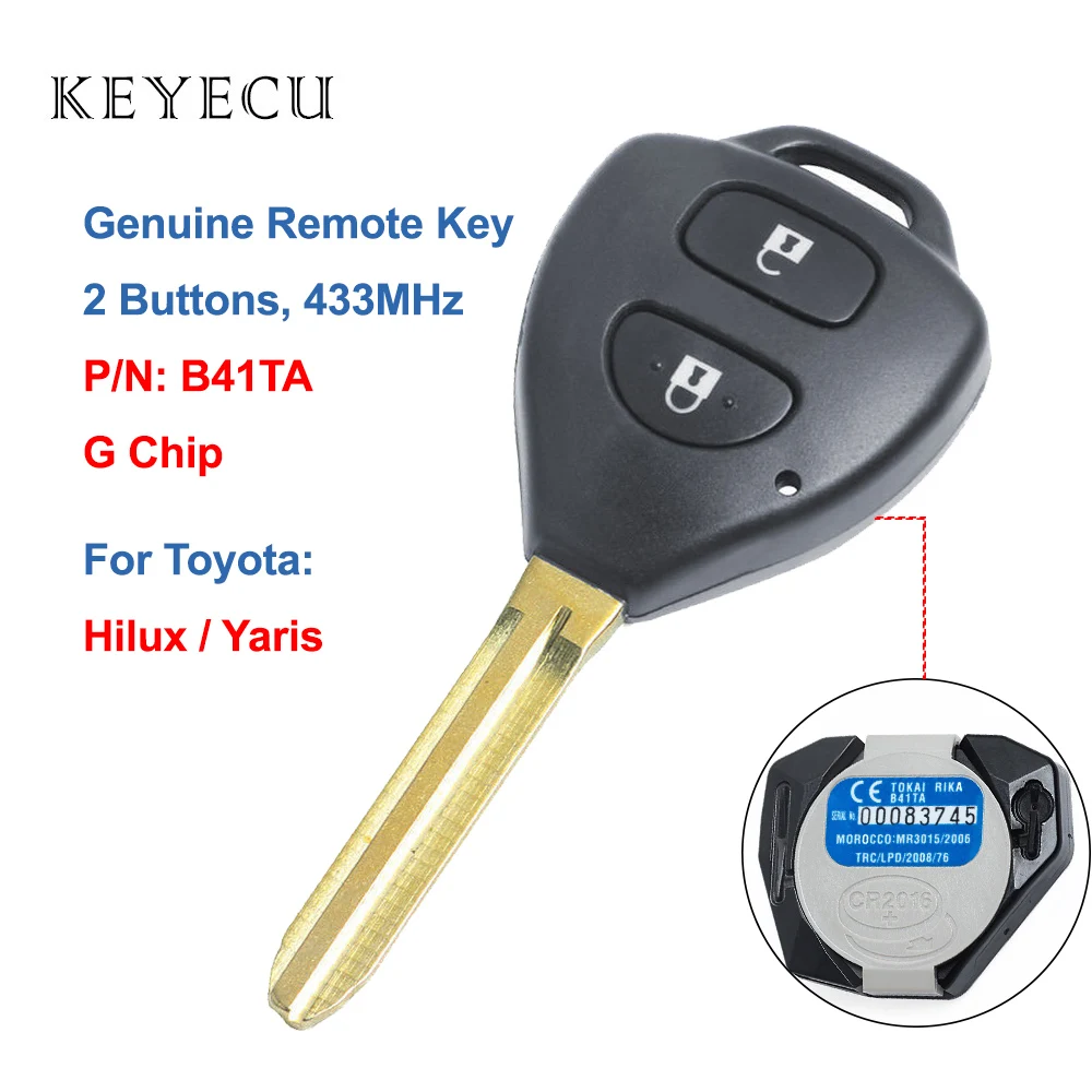 Keyecu B41TA Genuine Remote Key Fob 2 Buttons 433MHz G Chip for Toyota Hilux 2009 2010 2011 2012 2013 2014 Yaris 2011-2014 | Автомобили и