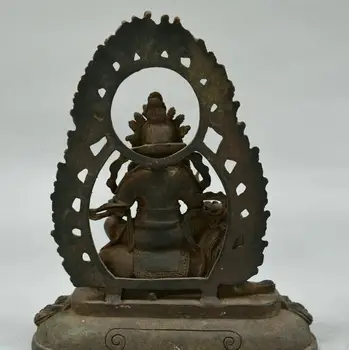 

Chinese Tibet Buddhism red copper Bronze Yellow Jambhala ride lion Buddha Statue