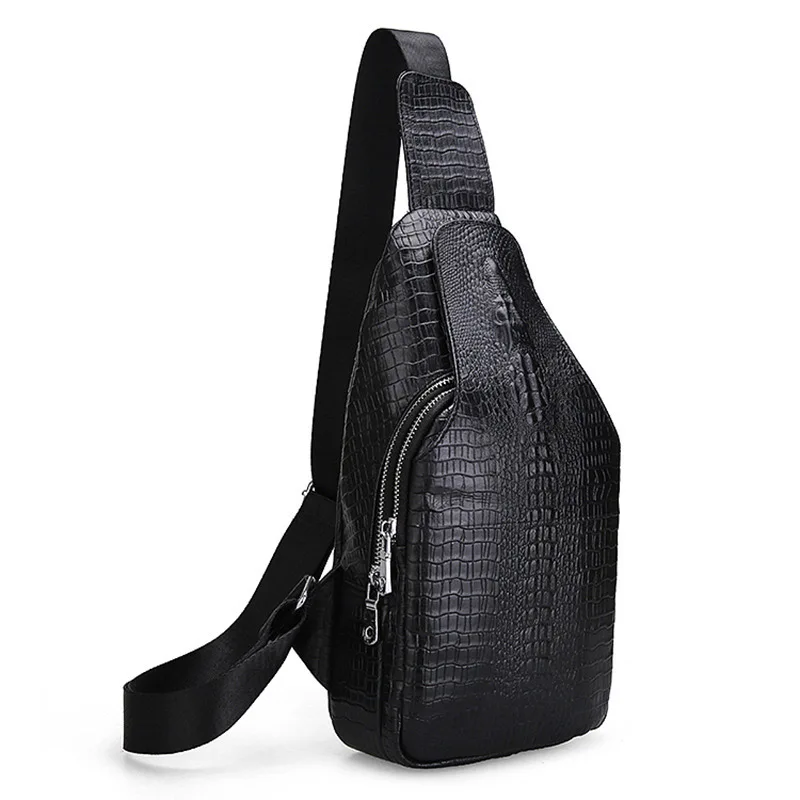 

Genuine Leather Crocodile Pattern Men Chest Pack Full-grain Leather Shoulder Bag Fashion Nappa MEN'S Business Bag Shoulder Bag