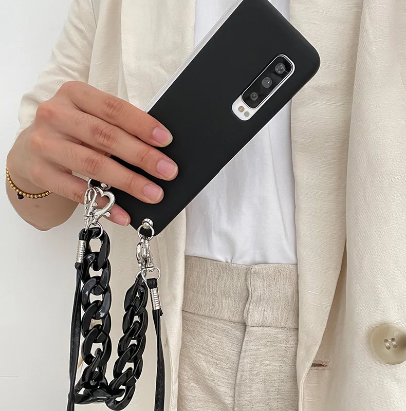 Fashion Black Bracciale Catena A Mano Cinturino Lungo Crossbody Skin Back Custodia Portatile Cover Per Samsung Galaxy Z Fold 3 4 Fold 2 Zfold5
