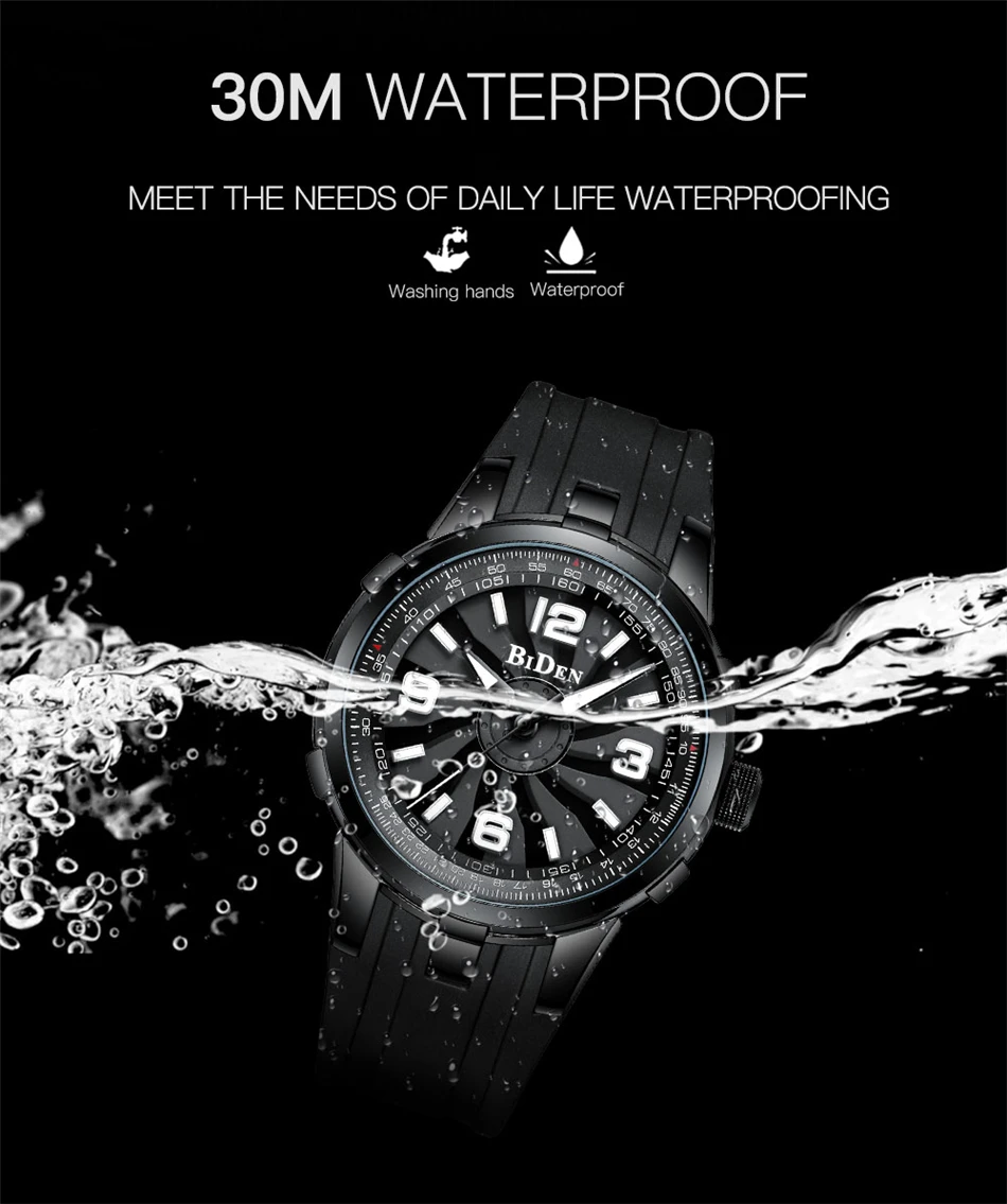 BIDEN мужские часы Топ бренд класса люкс турбинный вращающийся циферблат черная сталь креативные военные водонепроницаемые спортивные часы для мужчин часы
