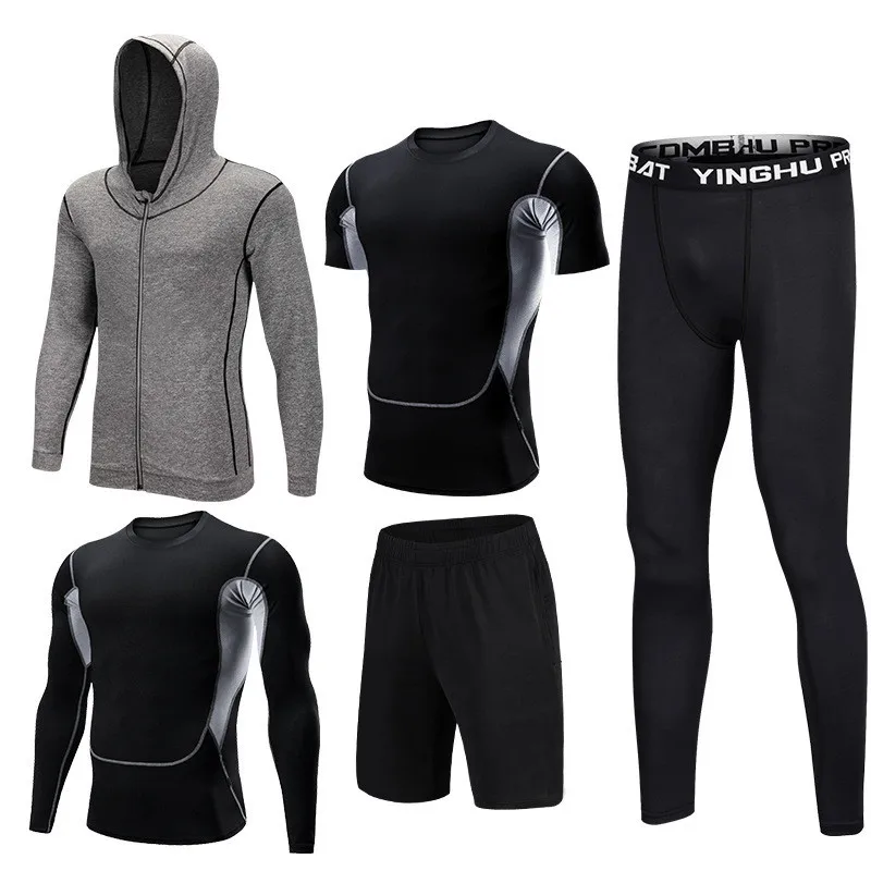 New 5 Pcs/Set Men's Tracksuit Sports Suit Gym Fitness Compression Clothes Running Jogging Sport Wear Exercise Workout Tights - Цвет: Style 16