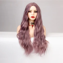 Long Wavy Ombre Rose Pink Synthetic Wigs for Women Heat Resistant Natural Middle Part Cosplay Party Lolita Hair Wigs