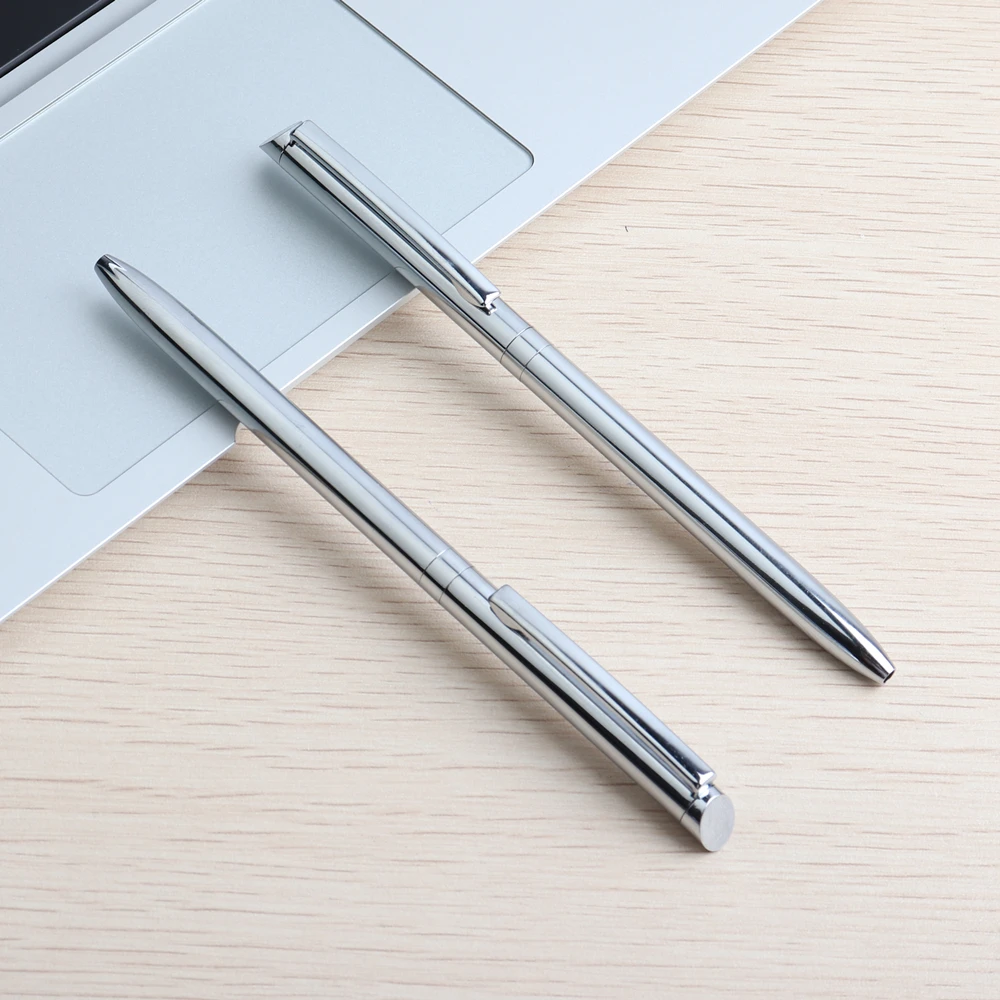 GENKKY металлическая шариковая ручка, вращающаяся стильная шариковая ручка из нержавеющей стали для школы, офиса, коммерческой канцелярской ручки