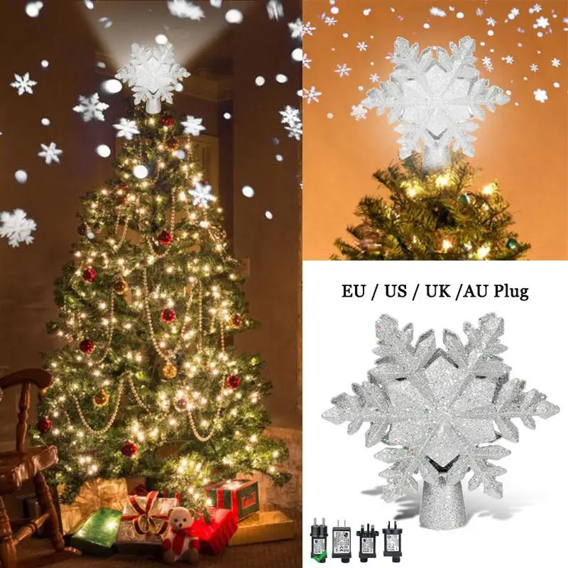 Koehope Star Snowflake Christmas Tree Topper Xmas Decor Treetop Table Decor Ornaments Red Snowflake 