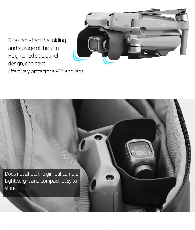 Description Picture 6 of itemLens Sun Hood Protection for DJI Mavic Air 2/2S Lens Cover Sun Visor Sunshade Anti-glare Gimbal Camera Guard Cap Drone Accessory
