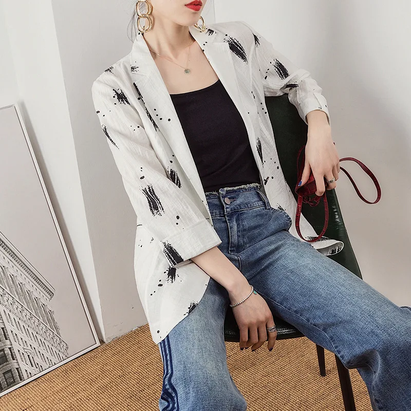 

2019 Spring And Autumn C1908-Black And White Two-color Flax Fashion Small Suit Casual Commuting WOMEN'S Dress