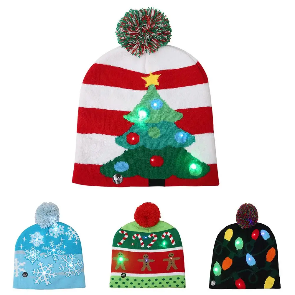 

Christmas Tree Snowflake Gingerbread Man LED Light Knitted Cap Beanie Hat Decor Festive & Party Supplies