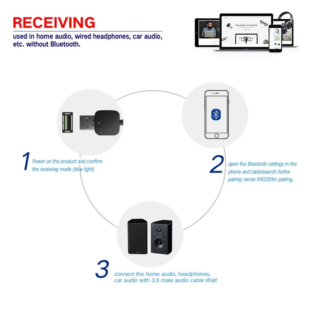 2-в-1 мини Bluetooth 5,0 приемник передатчик Bluetooth стерео AUX USB 3,5 мм Джек аудио для ТВ планшетный ПК автомобильный комплект Беспроводной адаптер