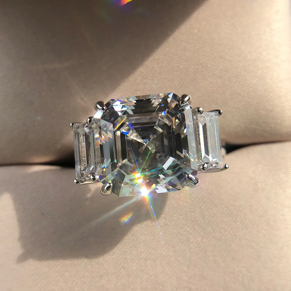 PANSYSEN, очаровательные кольца 12 мм, квадратная форма, создан Муассанит, аквамарин, драгоценный камень, кольца для женщин, 925 пробы, серебро, обручальное Ювелирное кольцо, подарок