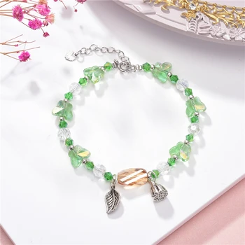 

Silver Plated Charm Bracelet & Bangle with Love Flower Beads Bracelets for Women Wedding Crystal Gift Jewelry 4 Colors 19cm B395