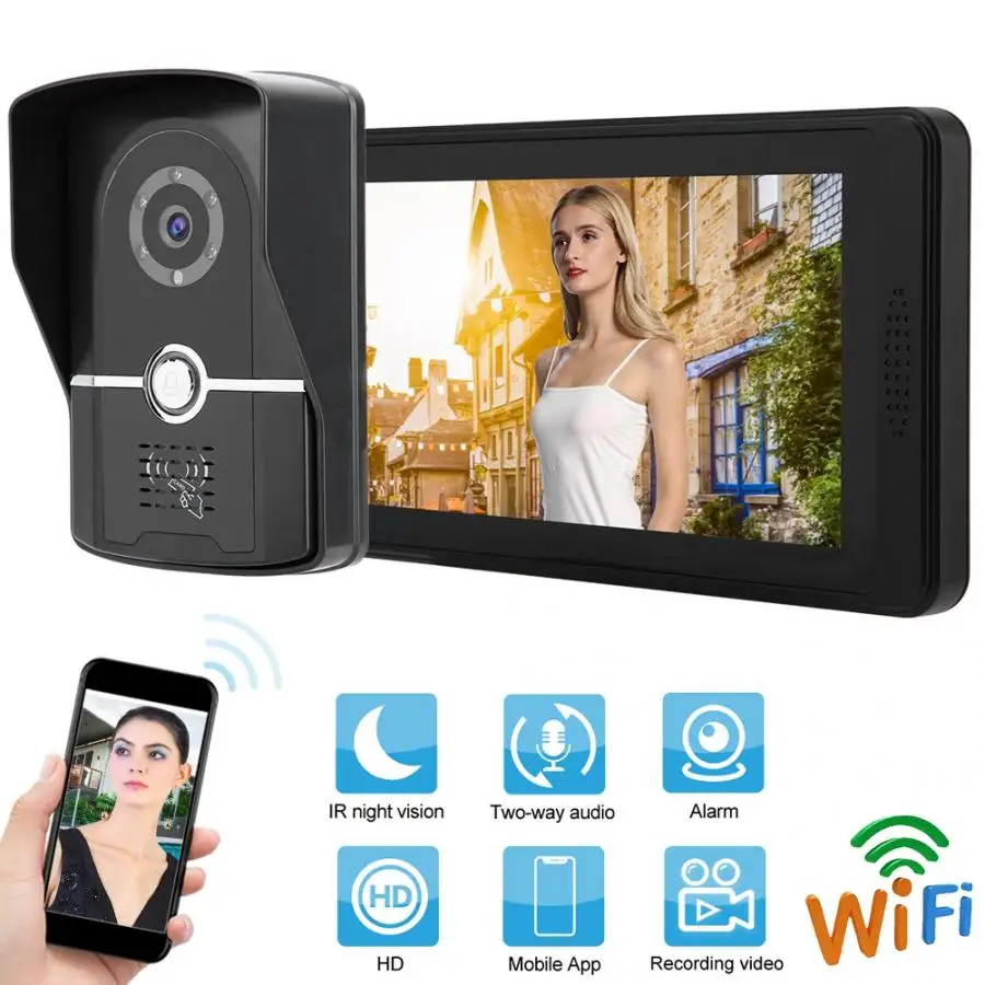 

7" Touch Screen Waterproof Door Phone RFID ID Card Unlocking Intercom Video Smart Doorbell