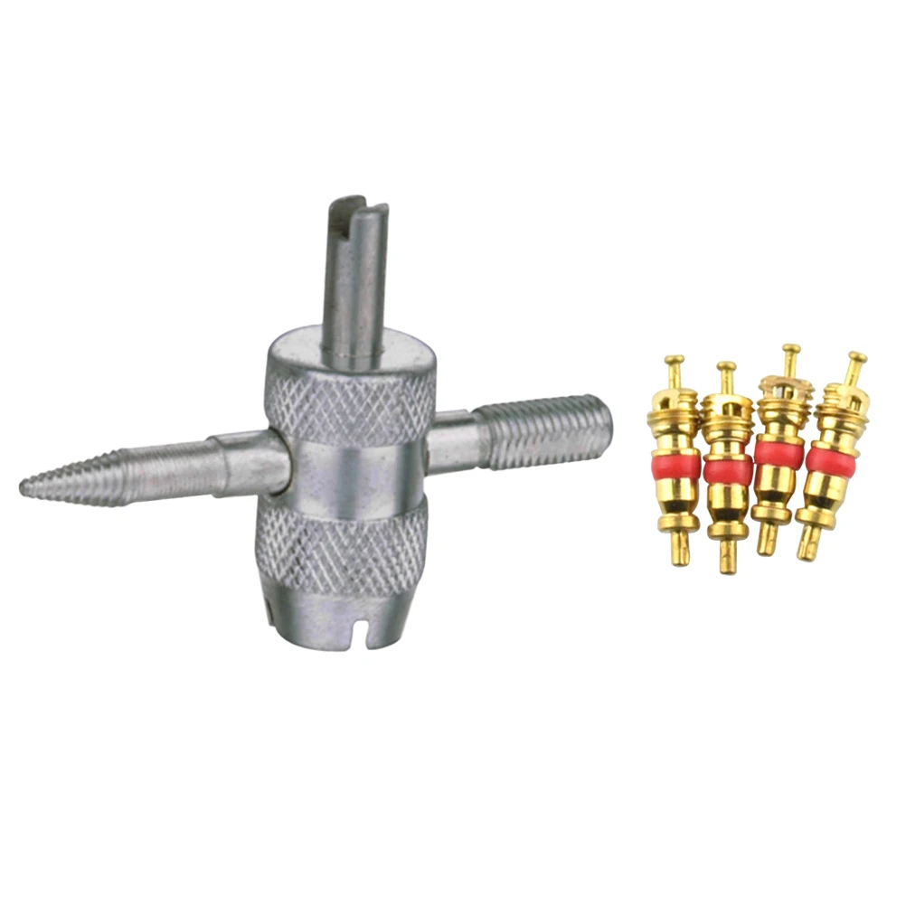 

Tyre Valve Core Remover Removal Tool Key With 4 Valve Cores For Car Bike Motorbike Replacement Tire Tyre Valve Stem Core Part