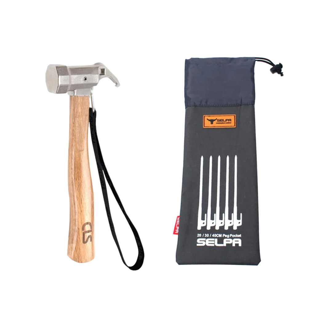

Tent Hammer Peg Stake Puller for Ground Nails Stainless Steel Head with Bag