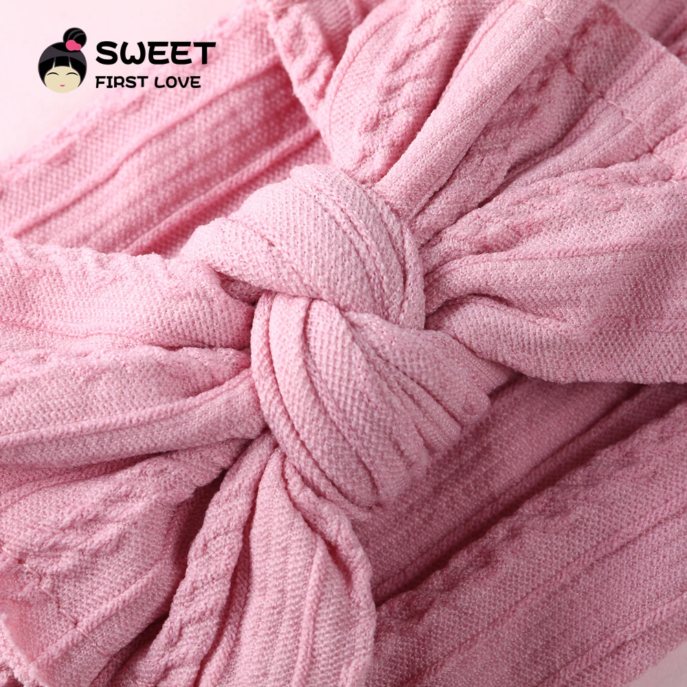 Вязаный широкий хлопковый головной убор с узлом однотонный Эластичный Бант из