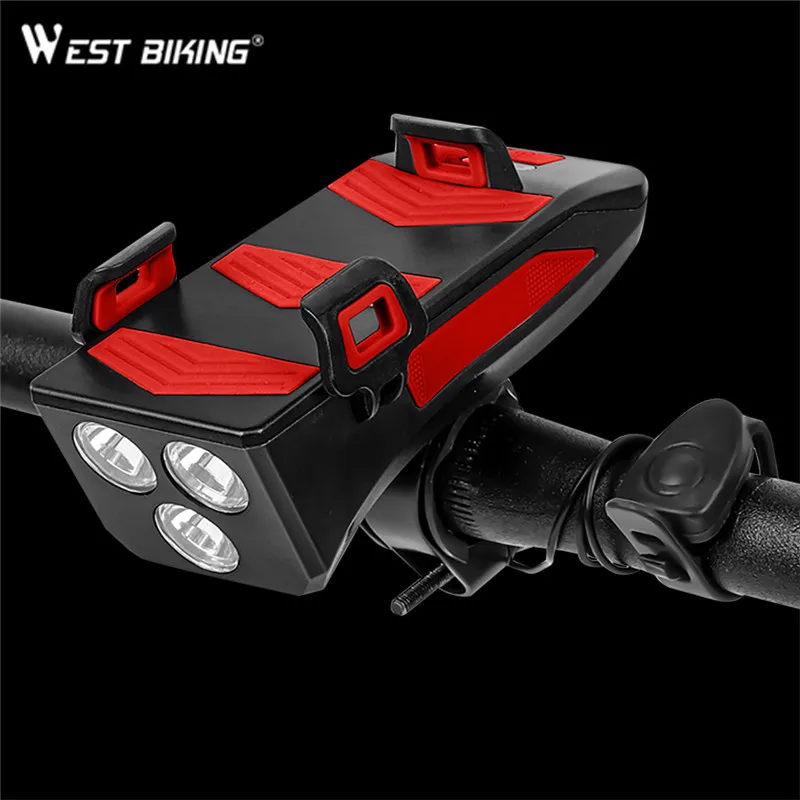 

WEST BIKING Bicycle MTB lamp 4 in 1 LED front light USB Rechargeable lantern Phone Holder Power Bank Flashlight for Bike Cycling
