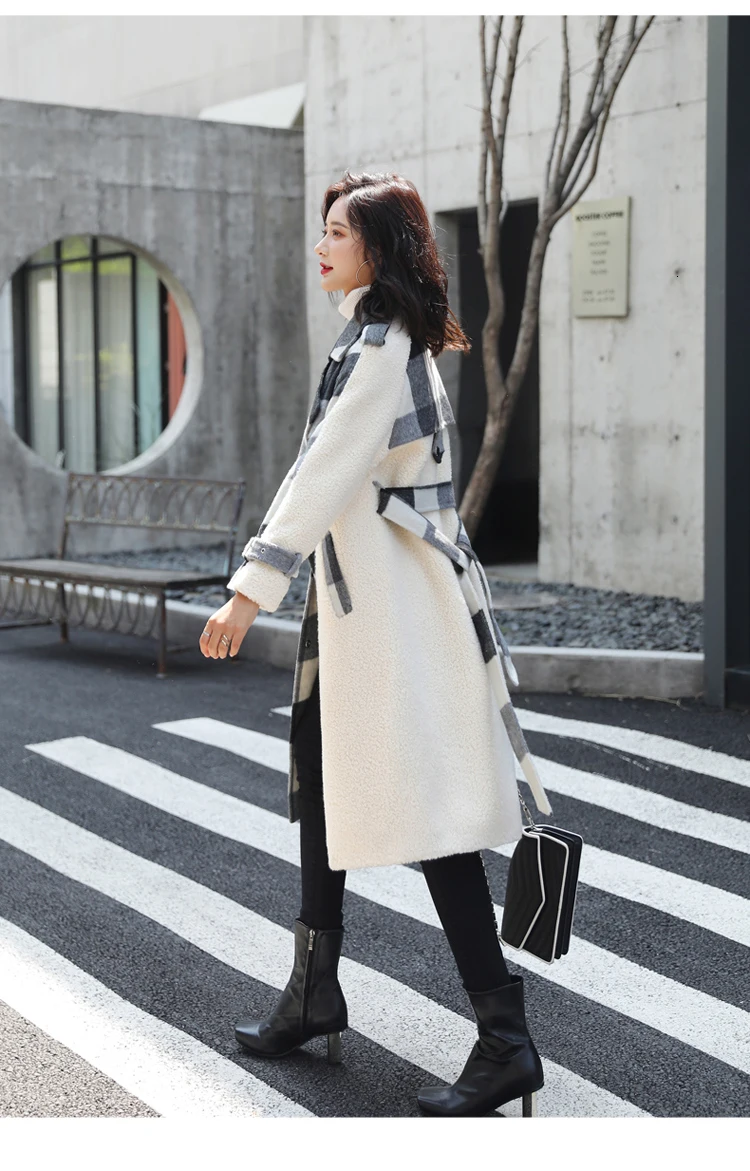 [EWQ] осенне-зимняя новая шерстяная куртка с длинными рукавами в Корейском стиле длинное бархатное клетчатое теплое пальто с мехом, QL494