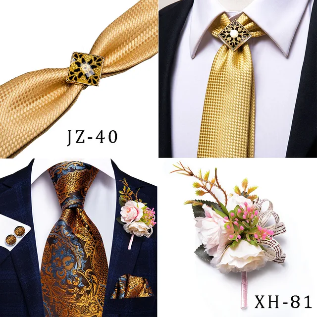 Hi-Tie 100% Silk Luxury Mens Ties Floral Black Gold Ties Paisley NeckTie Pocket Square Cufflinks Set Men's Wedding Party Tie 6