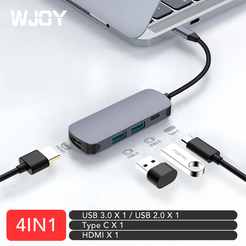 WJOY Type C 4 in 1 Hub USB 3.0 2.0 Multi USB C Docking Station Laptop Switch HDMI for MacBook Pro Air for Notebook Laptop Phone