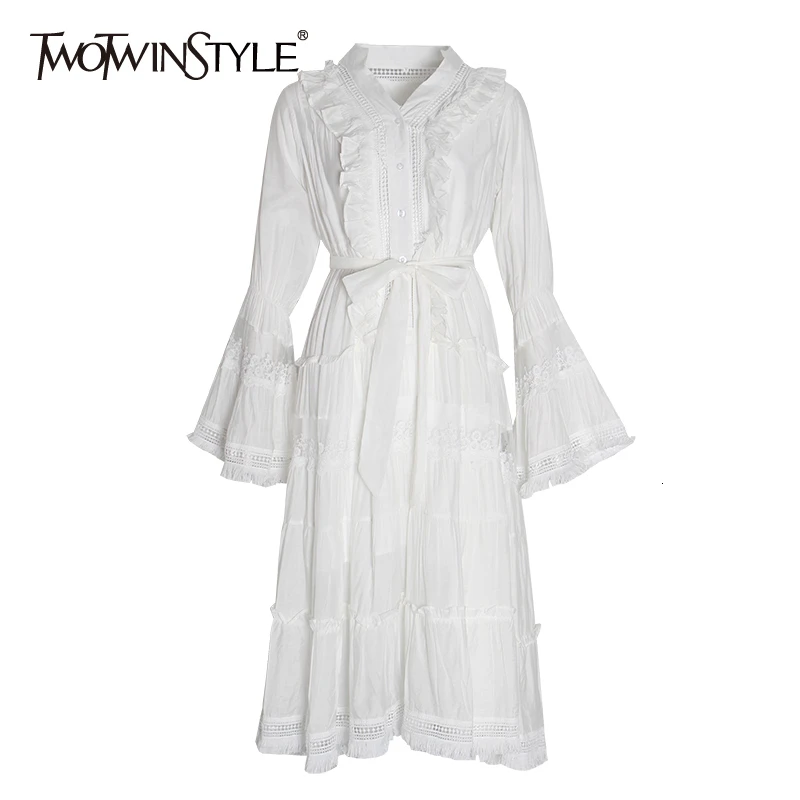 TWOTWINSTYLE элегантное платье с бантом и вышивкой рюшами для женщин расклешенными