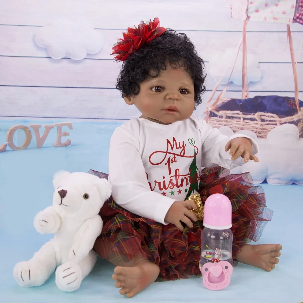 Дизайн художника 2" Черная кожа Reborn Baby Doll силиконовый корпус живой кудри девочка игрушка кукла для мальчика подарок с 3 глазами цвета DIY