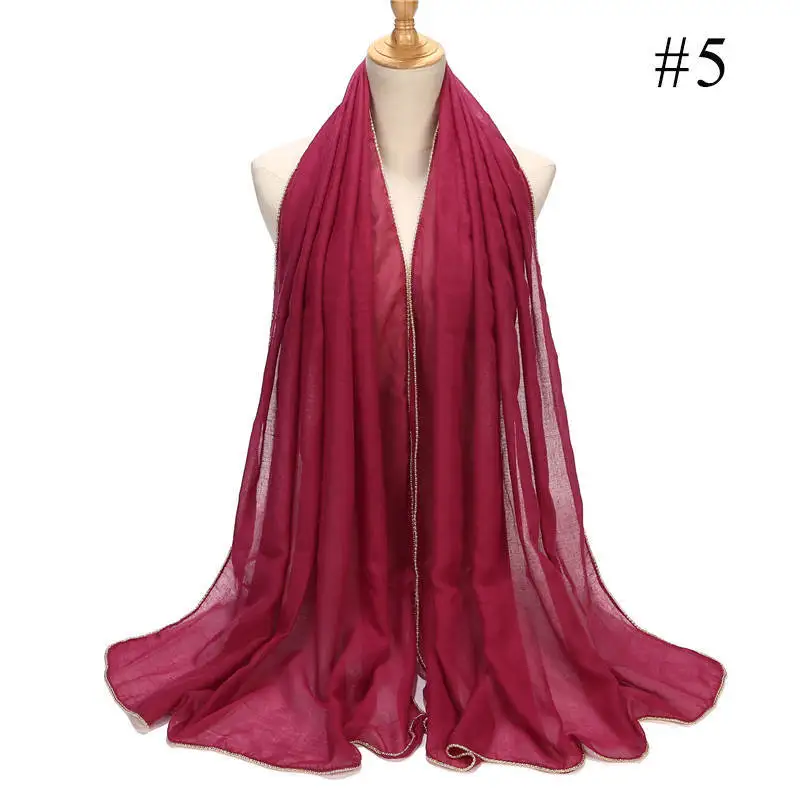24 цвета, простой летний мусульманский хиджаб шарф для женщин, модный расшитый бисером золотой ободок, блестящий головной платок для женщин, шаль Bufanda Mujer - Цвет: Style 05