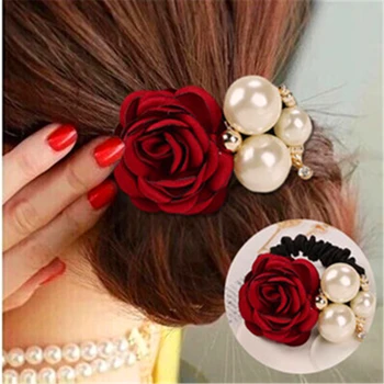 

2020 New Big Pearl Rose Headband Vintage Knot Elastic Hair Bands Soft Solid Girls Hairband Hair Accessories Wholesale