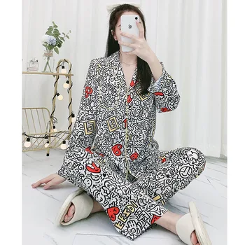

Satin Pajamas Women's Summer Korean-Style Long-Sleeved Oversize Two Piece Suit Drape Silk Thin Leisure Tops woman pijama set