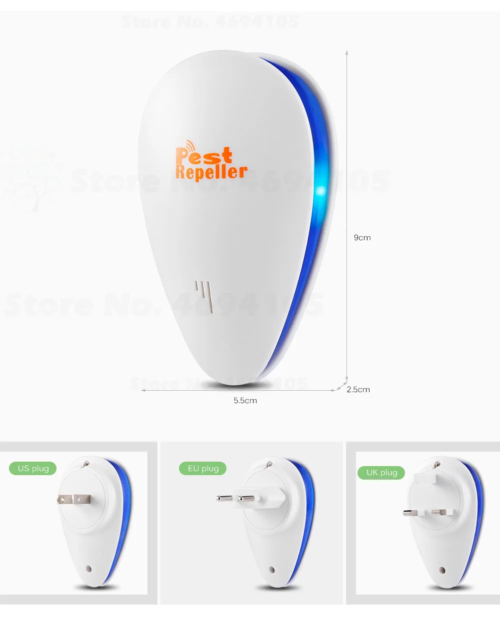 Ultrasonic Electronic Pest Repeller Repels Mice / Bed Bugs / Mosquitoes / Spiders for Home Office