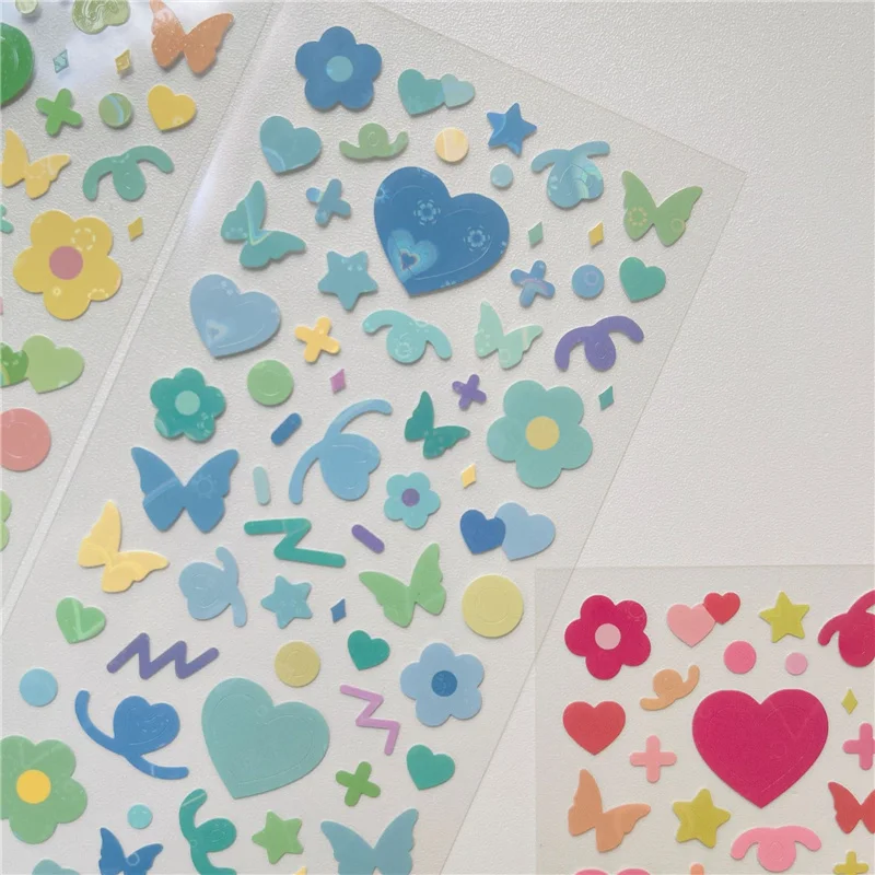 1Pc Ins Color Love Butterfly Laser Stickers Sticker Kawaii DIY Scrapbooking Chase Card Decoration Stickers Stationary Supplies