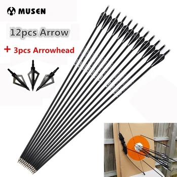 

12/24pcs 28/30/32 Inches Spine 500 Carbon Arrow with 3 Pcs Replaceable Arrowhead for Recurve/Compound Bow Archery Hunting