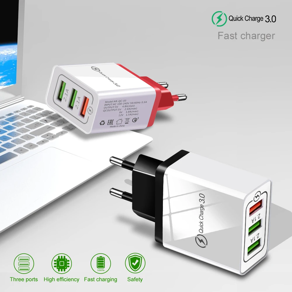 Универсальный 18 Вт USB quick charge 3,0 5V 3A для Iphone 7 8 EU US Plug, быстрое зарядное устройство для мобильного телефона Samsug s8 s9 huawei