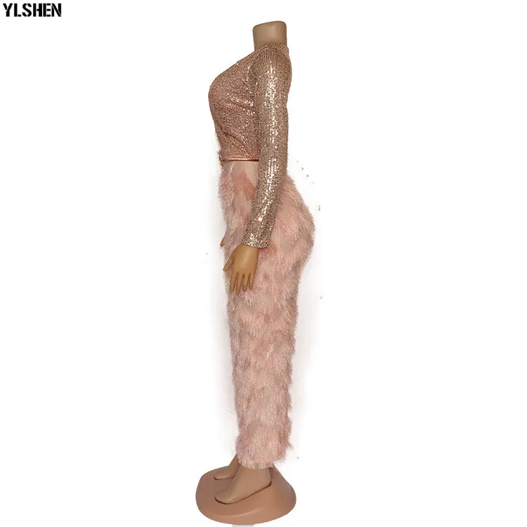 New African Dresses for Women Fashion Sequins Fur Fabric Bodycon Long Maxi Dress African Clothes Lady Elegant Paty Evening Robe 09