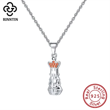 

Rinntin 925 Sterling Silver Women Pendants Necklaces Orange Zircon Pawn Chess Original Female Jewelry Accessories TSN131