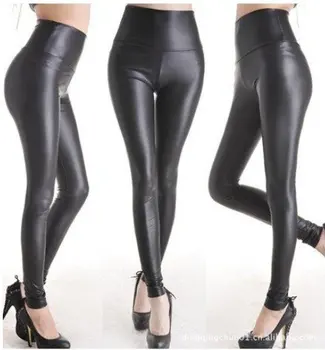 

Summer Black Faux Leather Leggings For Women High Waist Skinny Push Up Leggings Sexy Elastic Trousers Ladies Stretch Leggings
