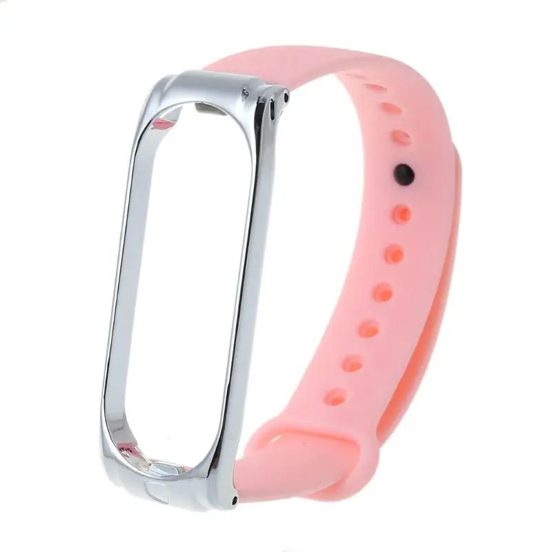 Розовый Силиконовый углепластиковый футляр для часов Ремешок для Xiaomi Mi Band 4 металлический корпус браслет - Цвет: Розовый