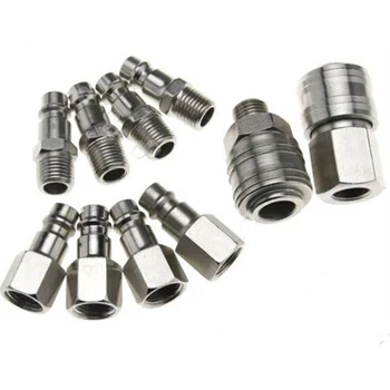

10pcs Hardening Steel 1/4" BSP Quick Coupler Continental Internal/External Thread Air Line Hose Compressor Fitting Connectors