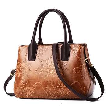 

Multicolor PU knurling textile printing flower leaf woman shoulder bag handbag