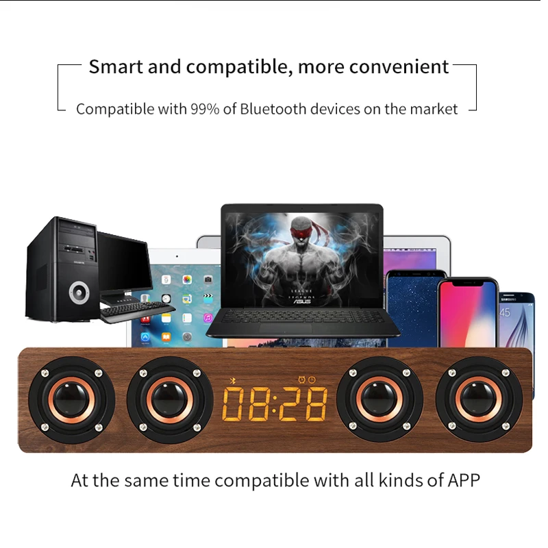Powerful Wooden TV Soundbar 20W Portable Bluetooth