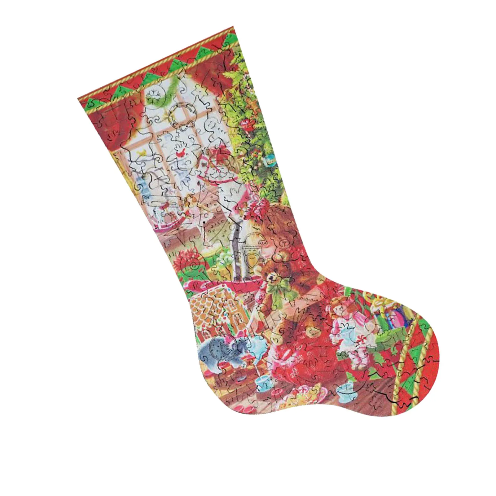 

Unique Wooden Jigsaw Puzzle Mysterious Christmas Sock Puzzle Gift For Adults Kids Educational Fabulous Gift Toy With Carton Box