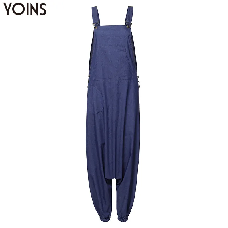YOINS, широкие штаны, комбинезоны, женский комбинезон размера плюс, Pantalon, модные повседневные свободные Свободные мешковатые комбинезоны с заниженным шаговым швом - Цвет: Темно-синий