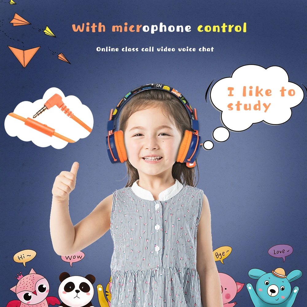 Wired Headphone With Microphone Girls boys Music Stereo Earphone Computer Gamer Children Earphone Foldable Headset Kids Gift