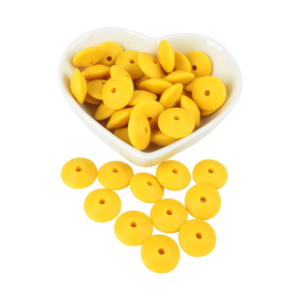 LOFCA 15 мм Силиконовые Бусины чечевица 100 шт./лот красочные детские жевательные прорезыватели игрушка BPA Бесплатно Пищевой класс DIY Ожерелье Изготовление ювелирных изделий - Color: mustard