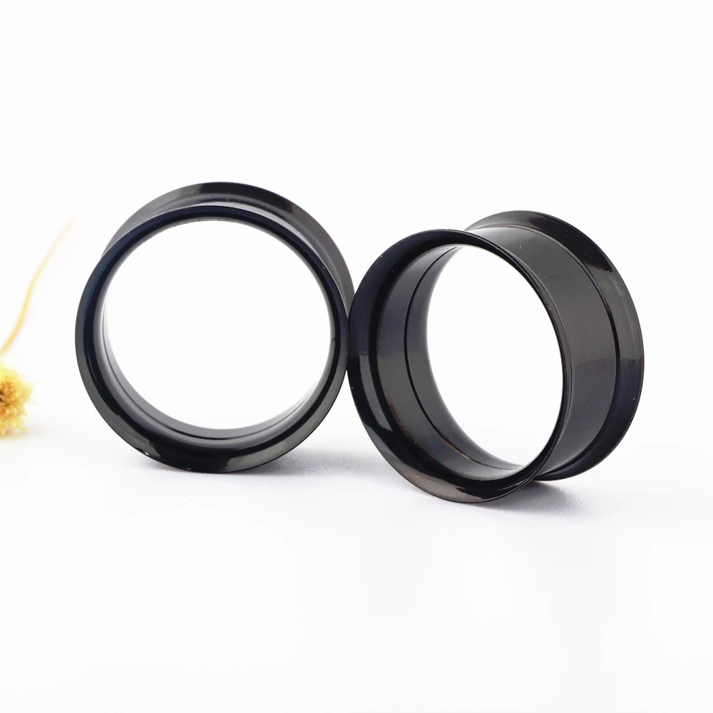 JUNLOWPY 6g-3/4"Ear Stretching kit Set Hollow Black Plugs and Tunnels Stainless Earring Expander Gauges Stretcher Body Piercing