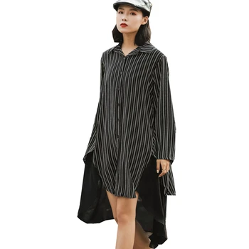 

QING MO Spring Women Chiffon Dress 2020 Women Striped Dress Black Irregular Dress Female Mesh Patchwork Dress ZQY3150