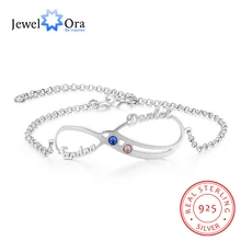 925 пробы Серебряные Персонализированные 2 имени Бесконечность Браслеты для женщин пользовательские браслеты камень рождения для влюбленных(JewelOra BA102550