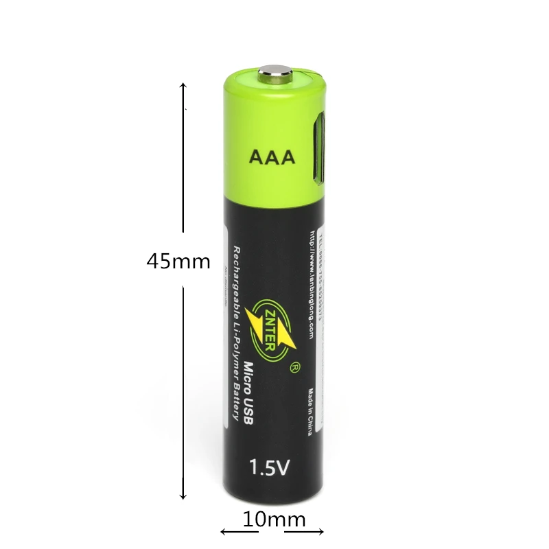 ZNTER AAA перезаряжаемая батарея 1,5 V AAA 600mAh usb зарядная литиевая батарея с микро USB кабелем