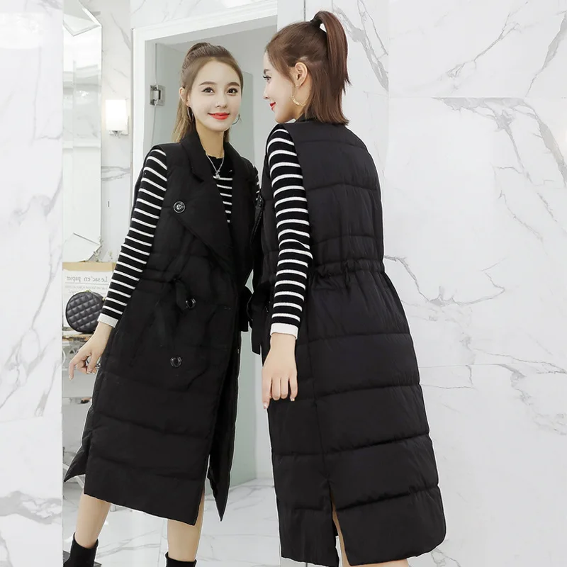 

Korean-style Sleeveless Long down Feather Cotton Waistcoat Women's 2019 New Style Loose-Fit Padded Waistcoat Winter WOMEN'S Coat