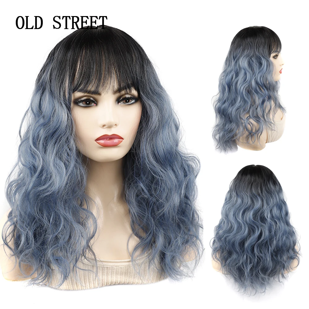 

Long Black Wavy Synthetic Wigs With Bangs For Women Body Wave Wigs Cosplay Daily Use Natural Hair Heat Resistant Fiber