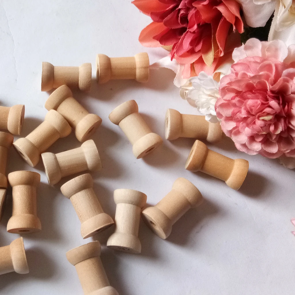 20 Pcs Blank Wooden Empty Spools For Wire Thread Bobbins Cords Coils Storage 
